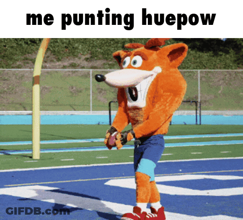 Crash Bandicoot Punting Huepow On Football Field GIF