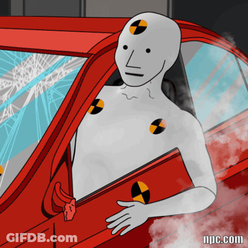 Crash Test Dummy In Car With Smoke GIF