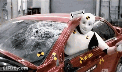 Crash Test Dummy In Red Car GIF
