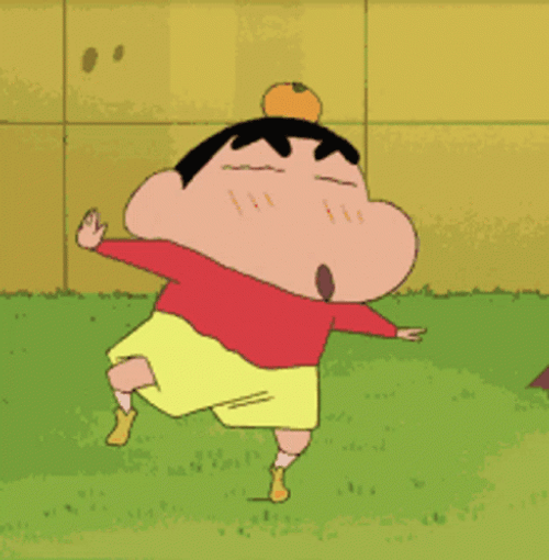 Crayon Shin Chan Balancing Orange Dance GIF