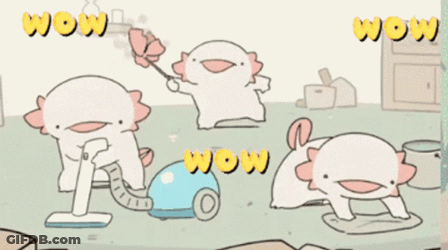 Crazy Axolotl Wildly Doing Chores GIF
