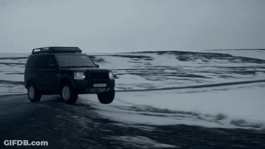 Crazy Driver Operating Range Rover In Snow GIF