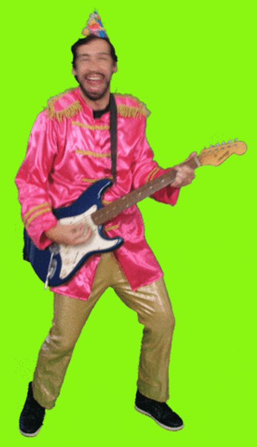 Crazy Guy Playing Guitar In Birthday Hat GIF