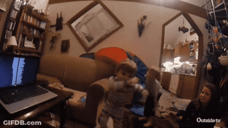 Crazy Kids In Living Room With Mom GIF