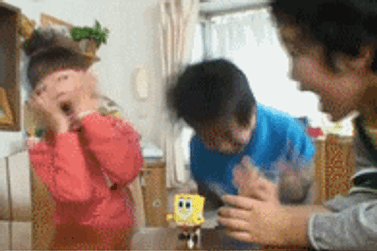 Crazy Kids Overjoyed Because Of SpongeBob Toy GIF