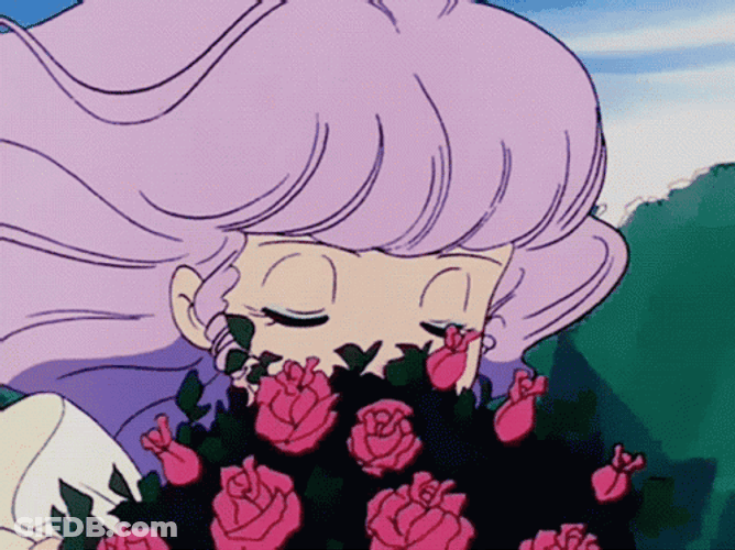 Creamy Mami Anime Sniffing Rose GIF