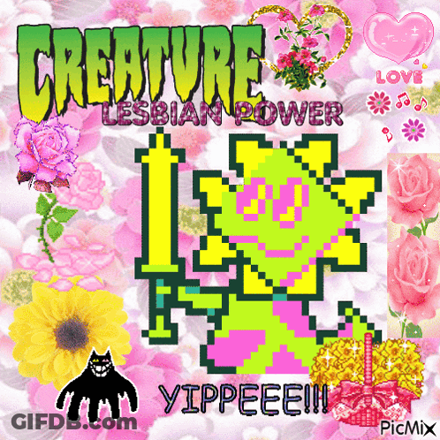 Creature Lesbian Power Poster Pink Flowers GIF