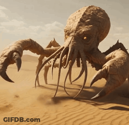 Creature With Large Head And Long Claws In Desert GIF