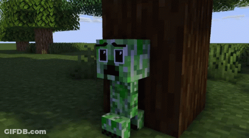 Creeper Hiding Behind Tree GIF