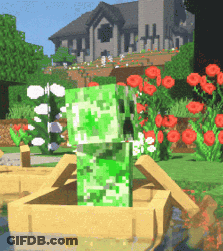 Creeper Sitting In Wooden Box In Front Of Church GIF