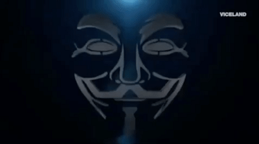 Creepy Anonymous Hacker Face Mask Glitch GIF