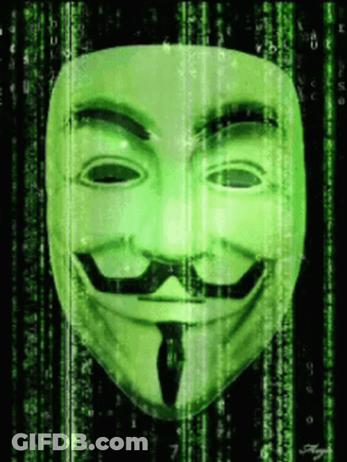 Creepy Anonymous Neon Green Hacker Face GIF