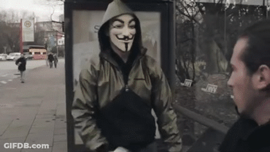 Creepy Anonymous Street Hacker Funny Shock GIF