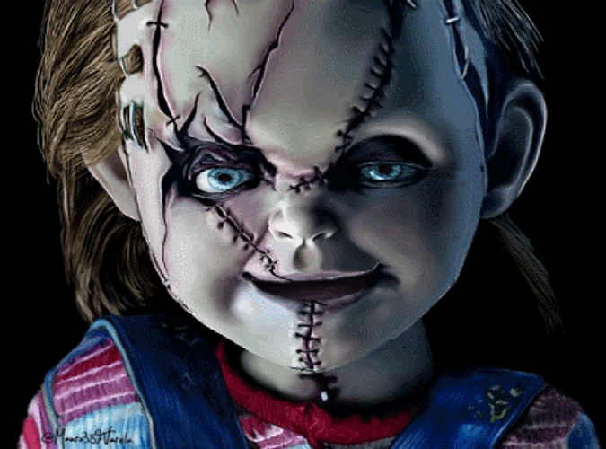 Creepy Chucky Face Talking GIF