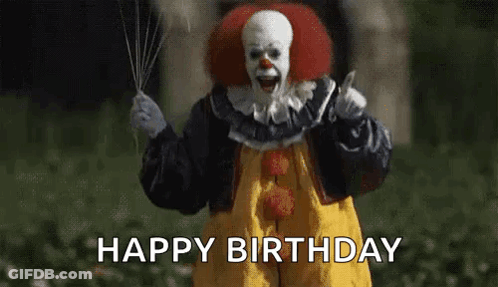 Creepy Clown Holding Balloon And Knife GIF