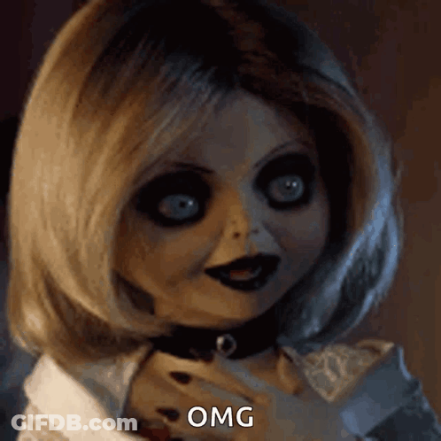 Creepy Doll With Choker Saying OMG GIF