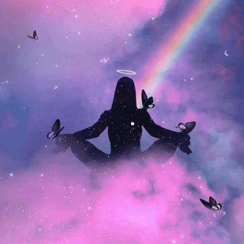 Creepy Girl With Rainbow Butterflies GIF