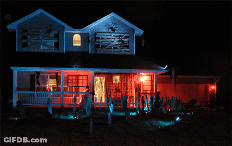 Creepy House Exploding At Night GIF