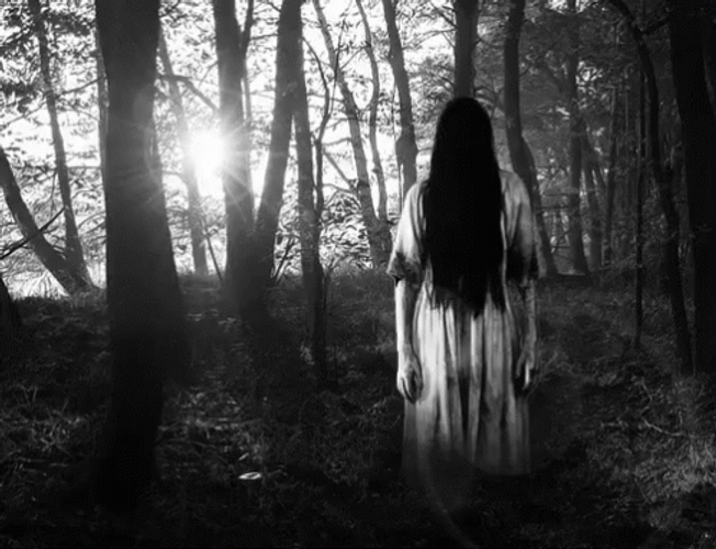 Creepy White Lady In The Woods GIF
