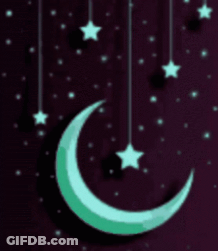 Crescent Moon And Stars Hanging From String GIF