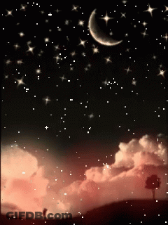 Crescent Moon Over Tree At Night GIF
