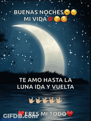Crescent Moon Saying Buenas Noches Mi Vida Te Amo Hasta La Luna Ida Y Vuelta GIF