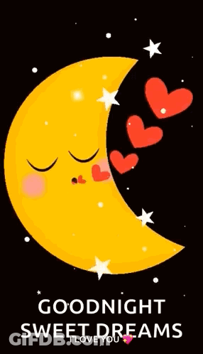 Crescent Moon With Hearts And Goodnight GIF
