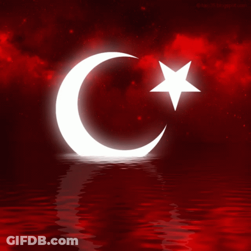 Crescent Moon With Star Reflected In Water GIF