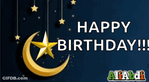 Crescent Moon With Star Saying Happy Birthday GIF