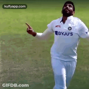 Cricket Player In White Shirt Saying Bbyju's Pointing At Camera GIF