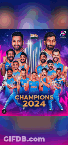 Cricket Players Posing Champions 2024 GIF