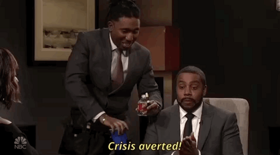 Crisis Averted Two Men Wearing Gray Suit GIF