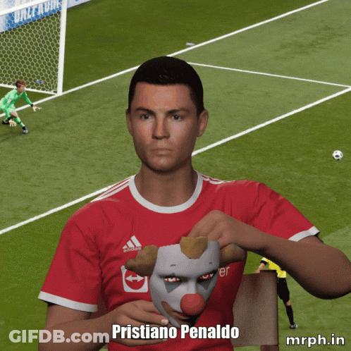Cristiano Ronaldo Holding Clown Mask GIF