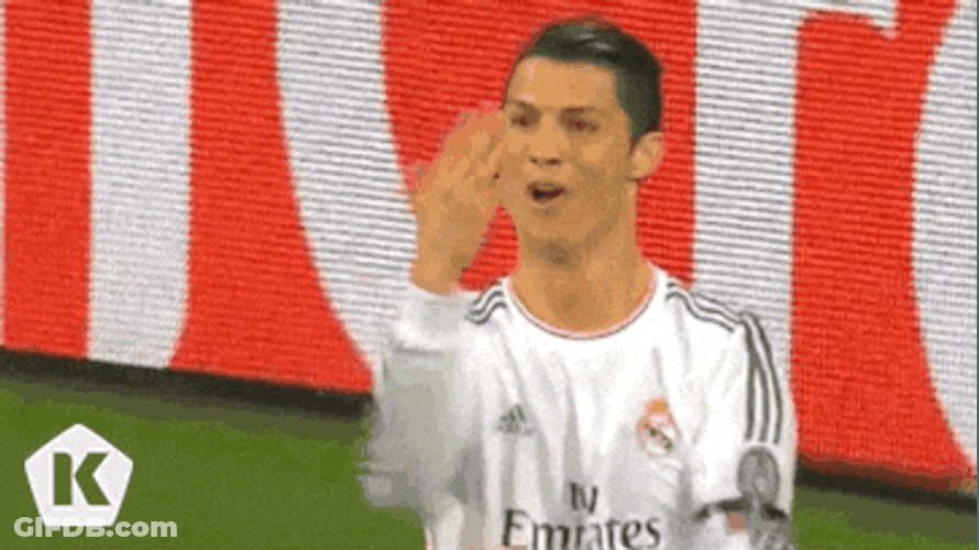 Cristiano Ronaldo Scoring A Goal Hand Gesture Playfully GIF