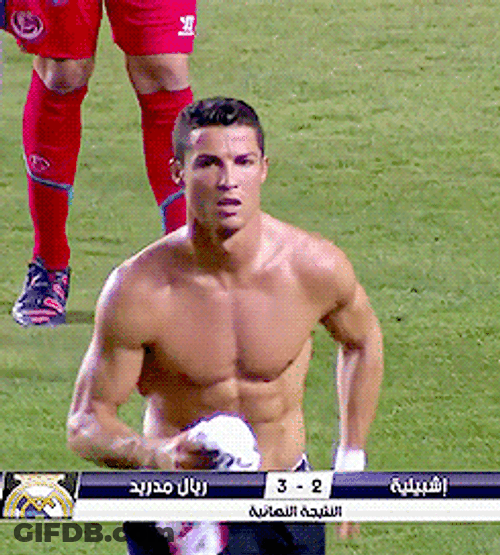 Cristiano Ronaldo Scoring A Goal Running Shirtless GIF