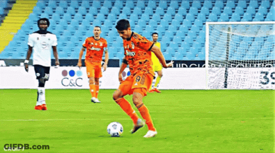 Cristiano Ronaldo Scoring A Goal Wearing Orange Jersey GIF
