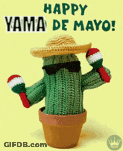 Crocheted Cactus Wearing Sombrero And Sunglasses Holding Maracas GIF