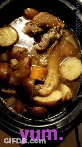 Crock Pot With Potatoes And Meat GIF