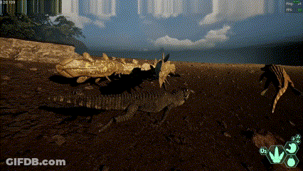 Crocodile And Dinosaur In Video Game GIF