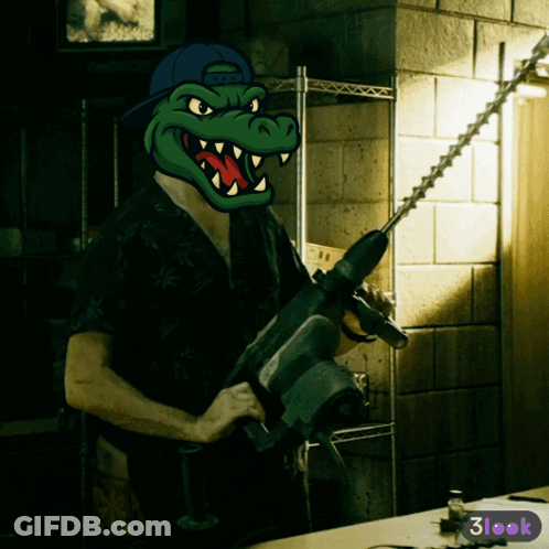 Crocodile Head Man Holding Hammer GIF