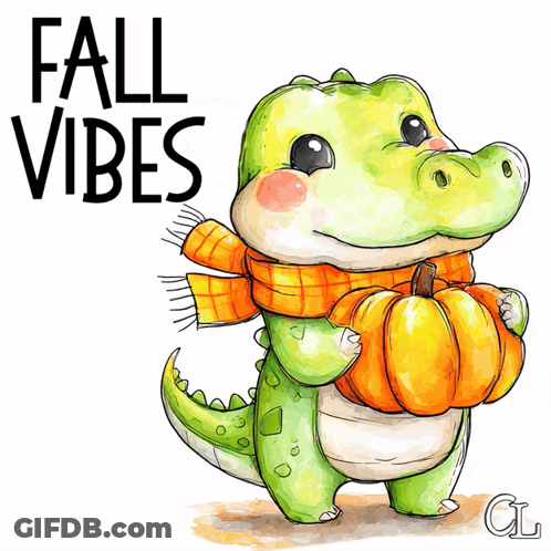 Crocodile In Scarf Holding Pumpkin Fall Vibes GIF