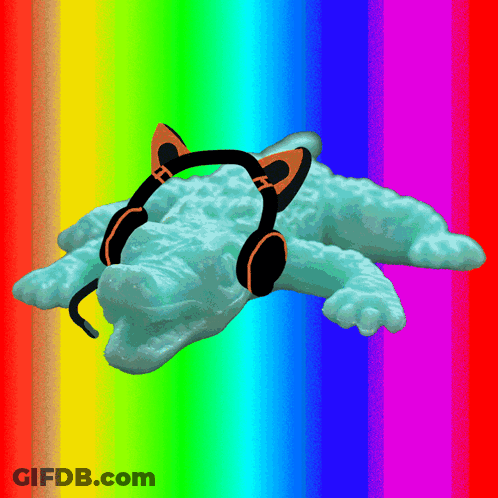 Crocodile Statue Wearing Cat Ear Headphones GIF