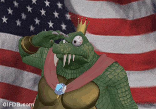 Crocodile With Crown Salutes American Flag GIF