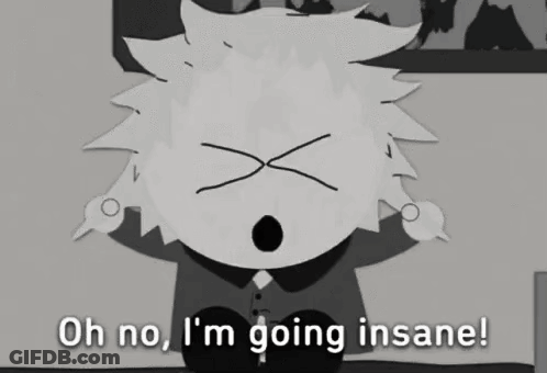 Cross-Eyed Cartoon Saying Oh No I'm Going Insane GIF