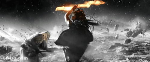 Cross In Front Of Volcano With Dragon Flying GIF