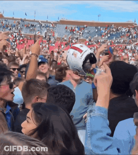 Crowd At Football Game With USC Helmet GIF