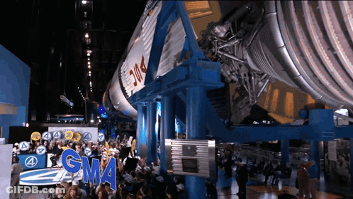 Crowd Gathered In Front Of GMA Sign GIF