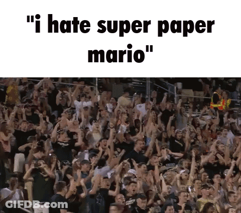 Crowd Hands Up Saying I Hate Super Paper Mario GIF