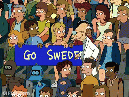 Crowd Holding Blue Banner Saying Go Sweden GIF