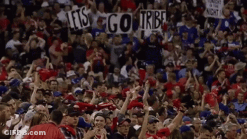 Crowd Holding Let's Go Tribe Signs In Stadium GIF